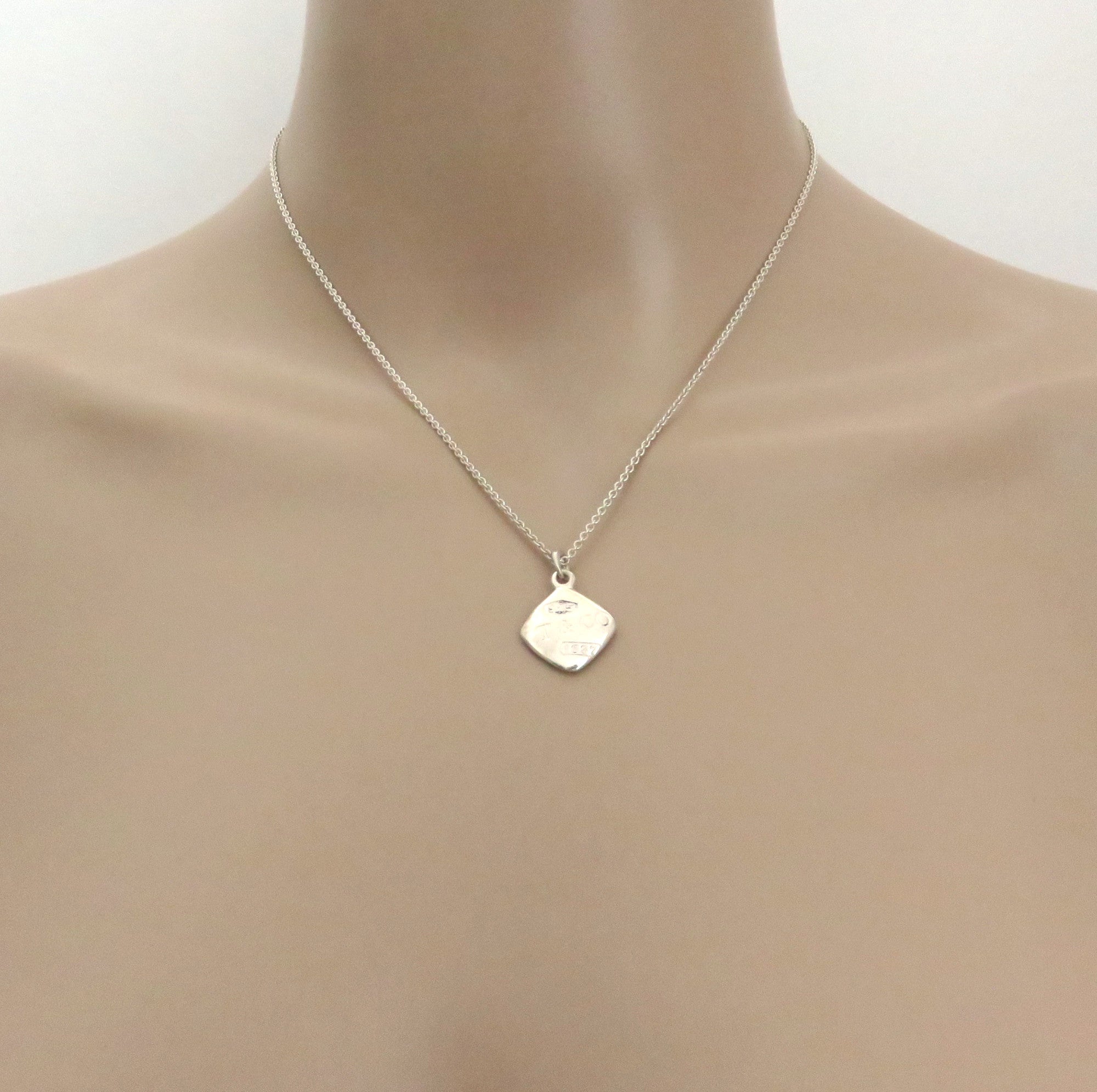 TIFFANY & CO 925 Sterling Silver 1837 Square Pendant Necklace