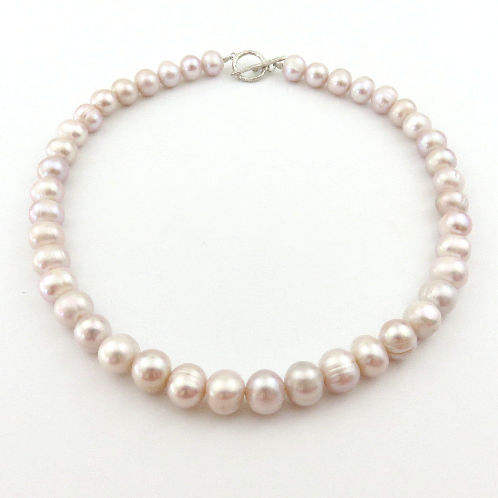 Real Freshwater Pearl Necklace 10-11mm Handmade 925 Silver Toggle Clasp 43cm