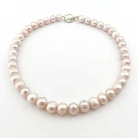 Real Freshwater Pearl Necklace 10-11mm Handmade 925 Silver Toggle Clasp 43cm