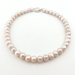 Real Freshwater Pearl Necklace 10-11mm Handmade 925 Silver Toggle Clasp 43cm