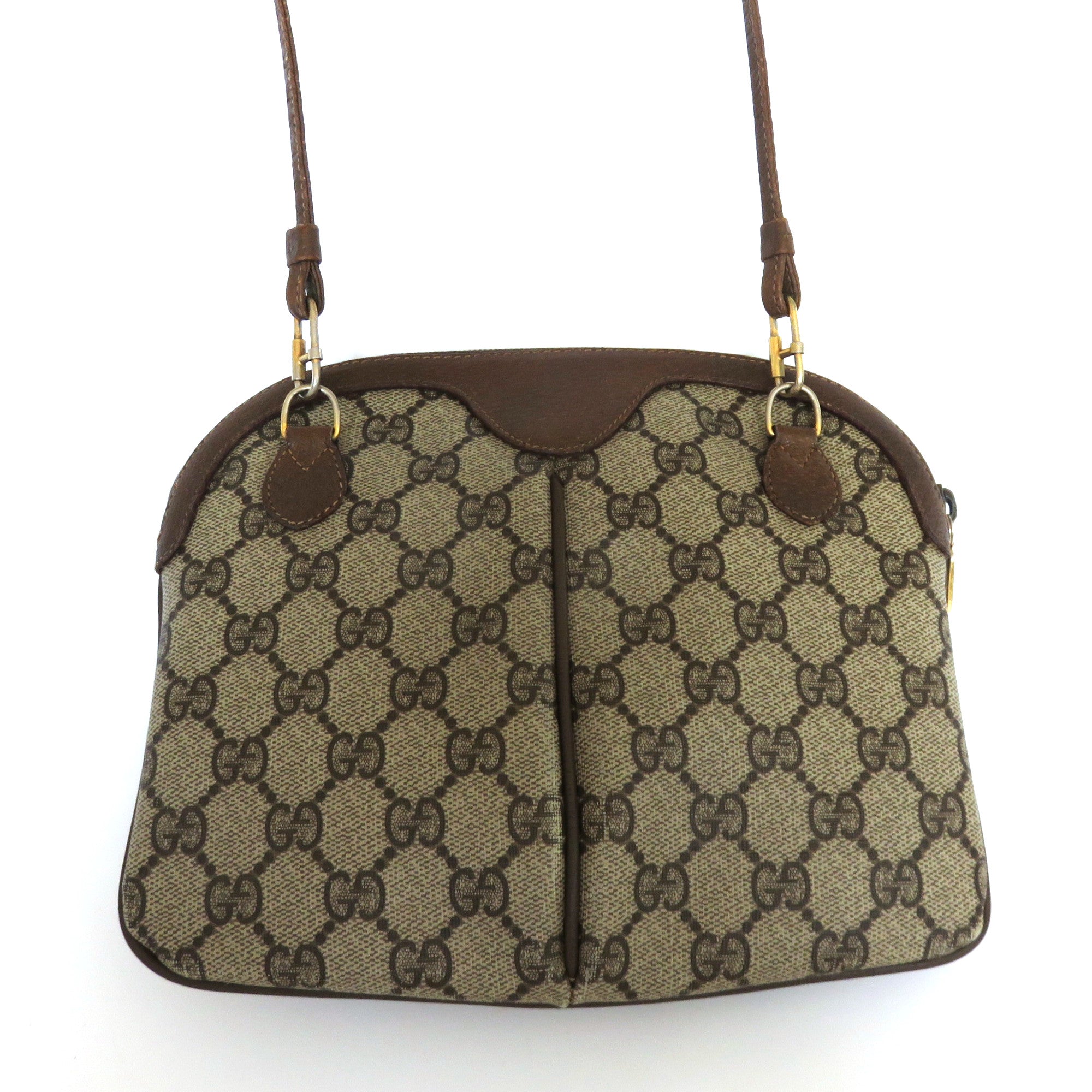 GUCCI Vintage Brown GG Monogram Canvas Leather Small Cross Body Clutch Bag 2Way
