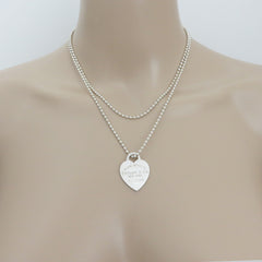 TIFFANY & CO 925 Silver Return to Tiffany Heart Tag Long Beaded Chain Necklace