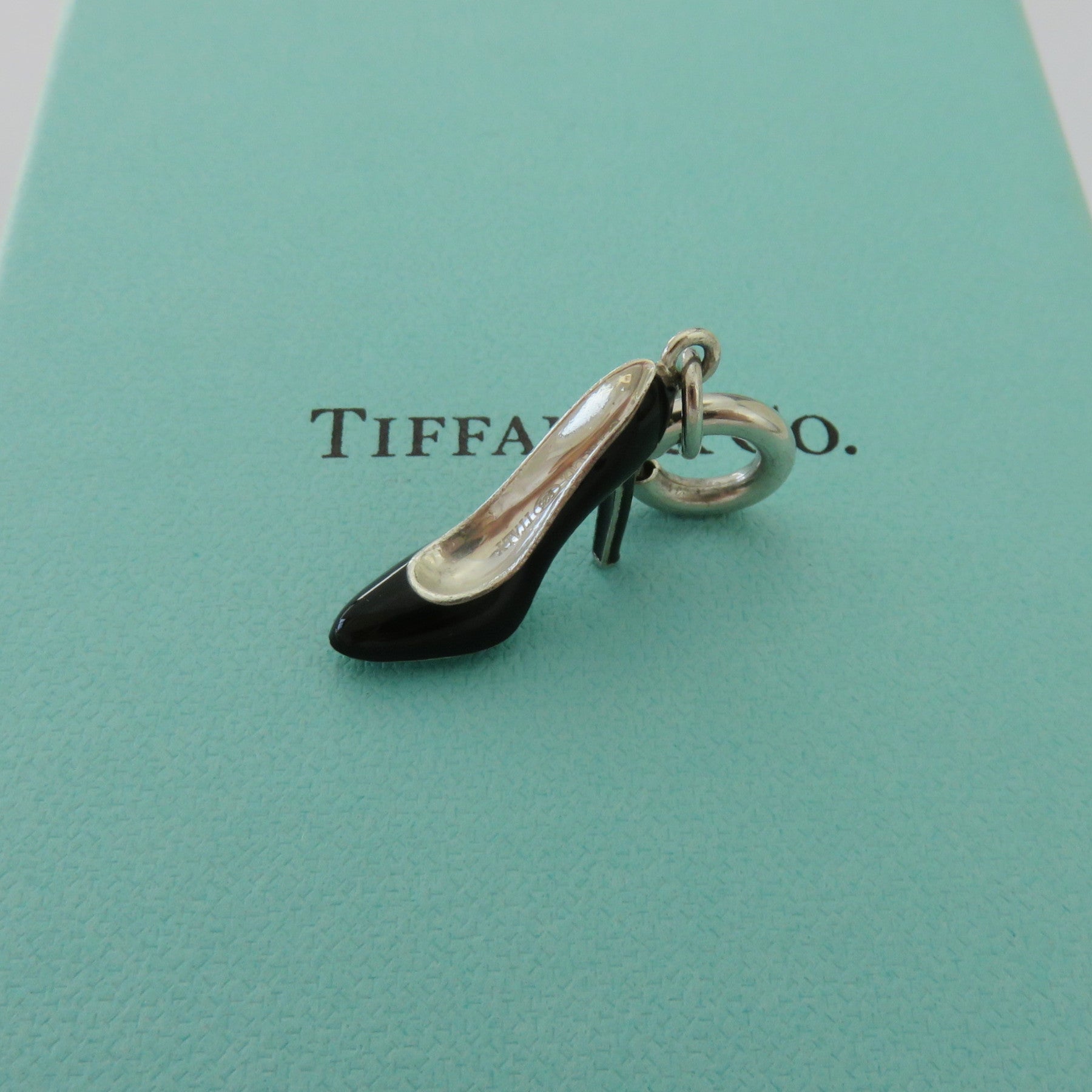 Tiffany & Co 925 Sterling Silver Black Blue Enamel High Heel Pendant Charm 