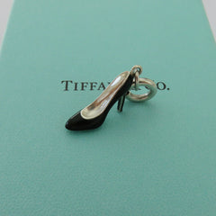 Tiffany & Co 925 Sterling Silver Black Blue Enamel High Heel Pendant Charm 