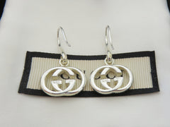 Gucci 925 Silver Interlocking G Dangle Earrings with Box Pouch Made in Italy