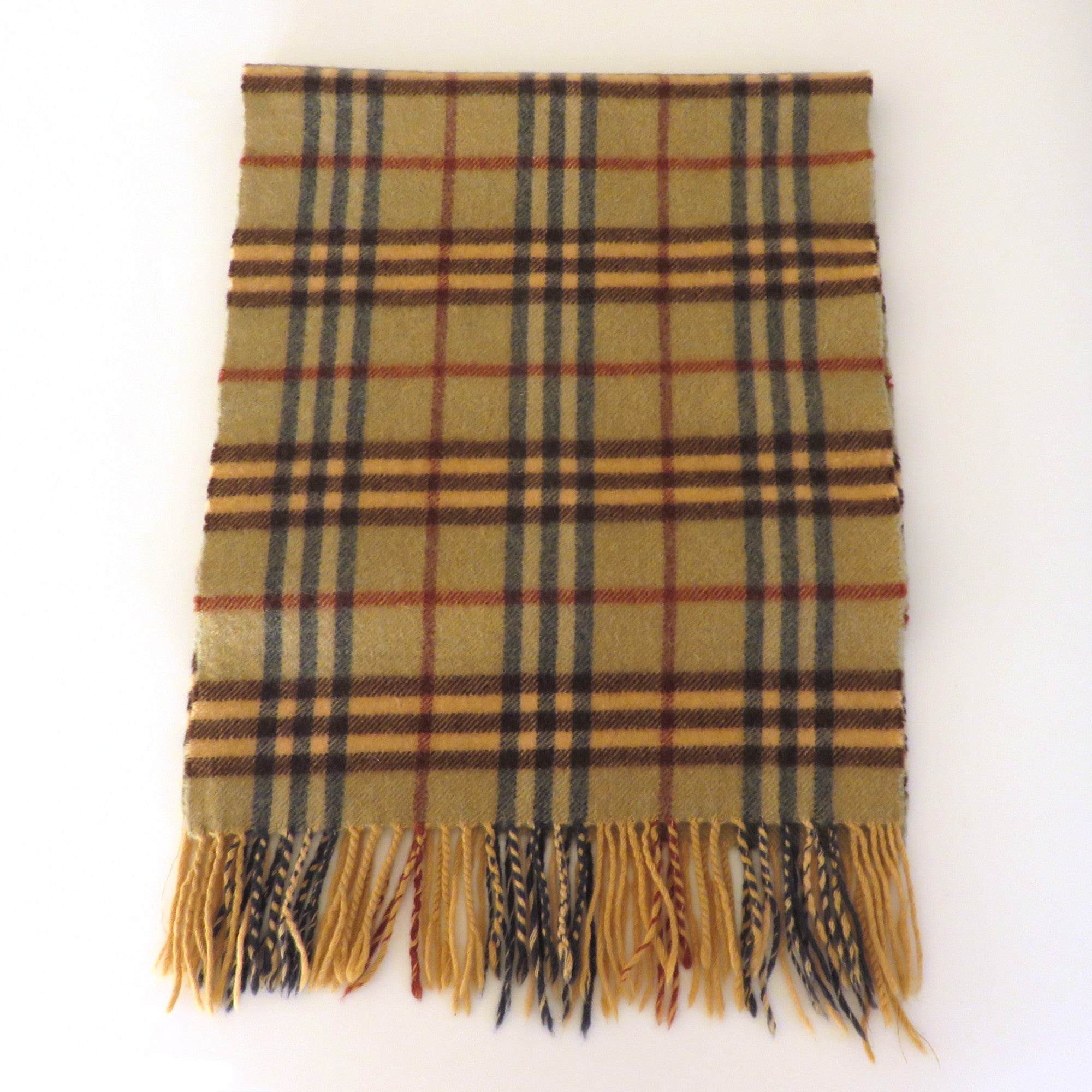 Burberry Mustard Yellow Check Cashmere Scarf Vintage Made in England Unisex