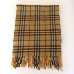 Burberry Mustard Yellow Check Cashmere Scarf Vintage Made in England Unisex