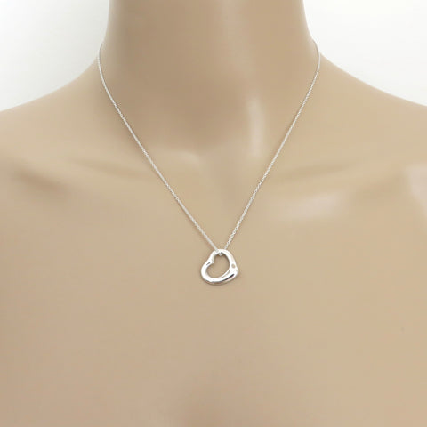 TIFFANY & CO 925 Sterling Silver Small Open Heart Pendant Necklace with Pouch