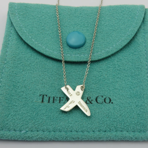 TIFFANY & CO 925 Sterling Silver Kiss X Pendant Necklace with Pouch