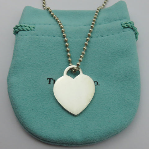 TIFFANY & CO 925 Silver Return to Tiffany Heart Tag Long Beaded Chain Necklace