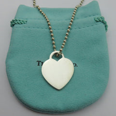 TIFFANY & CO 925 Silver Return to Tiffany Heart Tag Long Beaded Chain Necklace