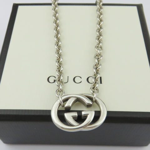 Gucci 925 Sterling Silver Interlocking G Oval Link Unisex Pendant Necklace