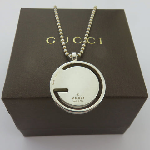 Gucci 925 Silver G Logo Ball Chain Toggle Unisex Pendant Necklace with Box