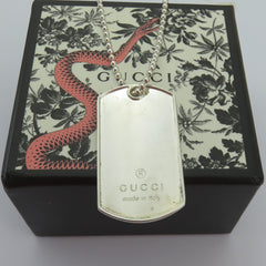 Gucci 925 Sterling Silver Dog Tag Unisex Pendant Necklace with Box Made in Italy