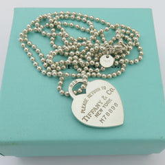 TIFFANY & CO 925 Silver Return to Tiffany Heart Tag Long Beaded Chain Necklace
