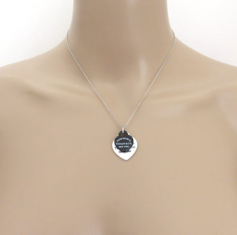 TIFFANY & CO 925 Silver Bone Return to Tiffany Double Heart Tag Pendant Necklace
