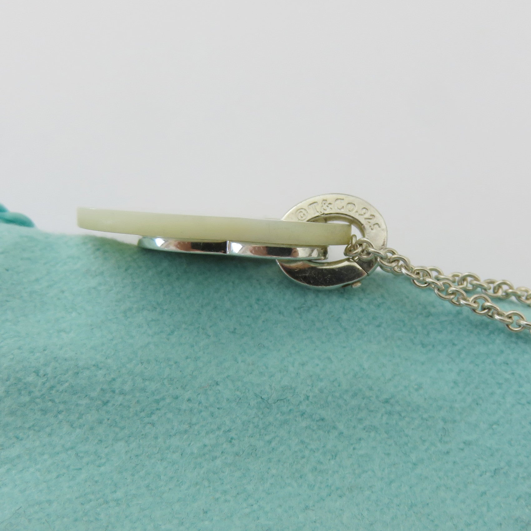 TIFFANY & CO 925 Silver Mother of Pearl Return to Tiffany Double Heart Necklace