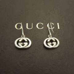 Gucci 925 Silver Interlocking G Dangle Earrings with Box Pouch Made in Italy