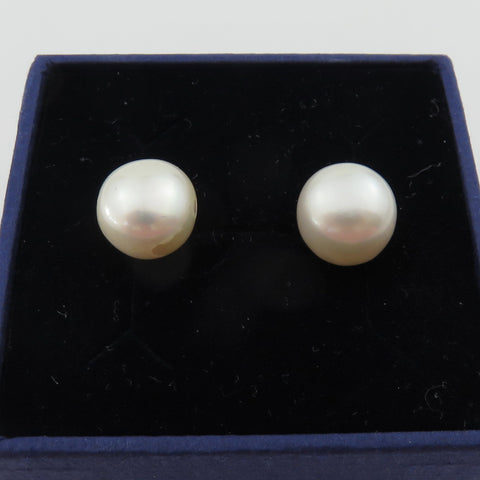 Genuine Freshwater Pearl Earrings 925 Sterling Silver Stud 9.5mm Pearls Box