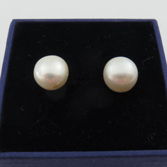 Genuine Freshwater Pearl Earrings 925 Sterling Silver Stud 9.5mm Pearls Box