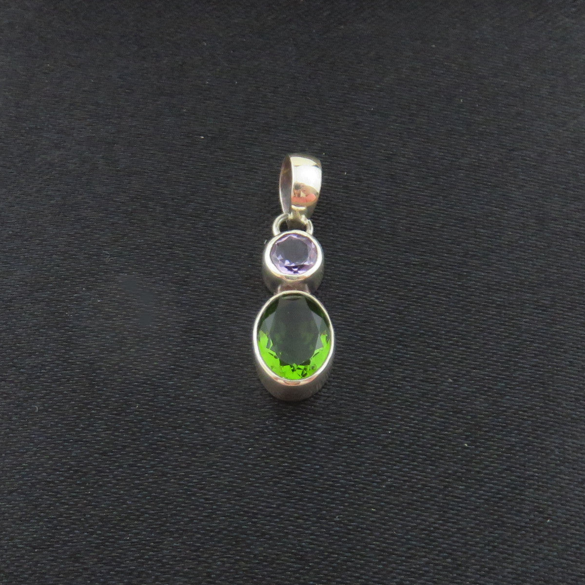 Natural Peridot Amethyst Pendant 925 Sterling Silver Charm Handmade Unique Box