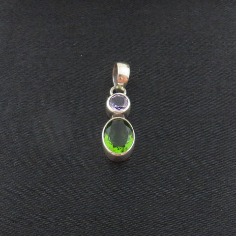 Natural Peridot Amethyst Pendant 925 Sterling Silver Charm Handmade Unique Box