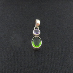 Natural Peridot Amethyst Pendant 925 Sterling Silver Charm Handmade Unique Box
