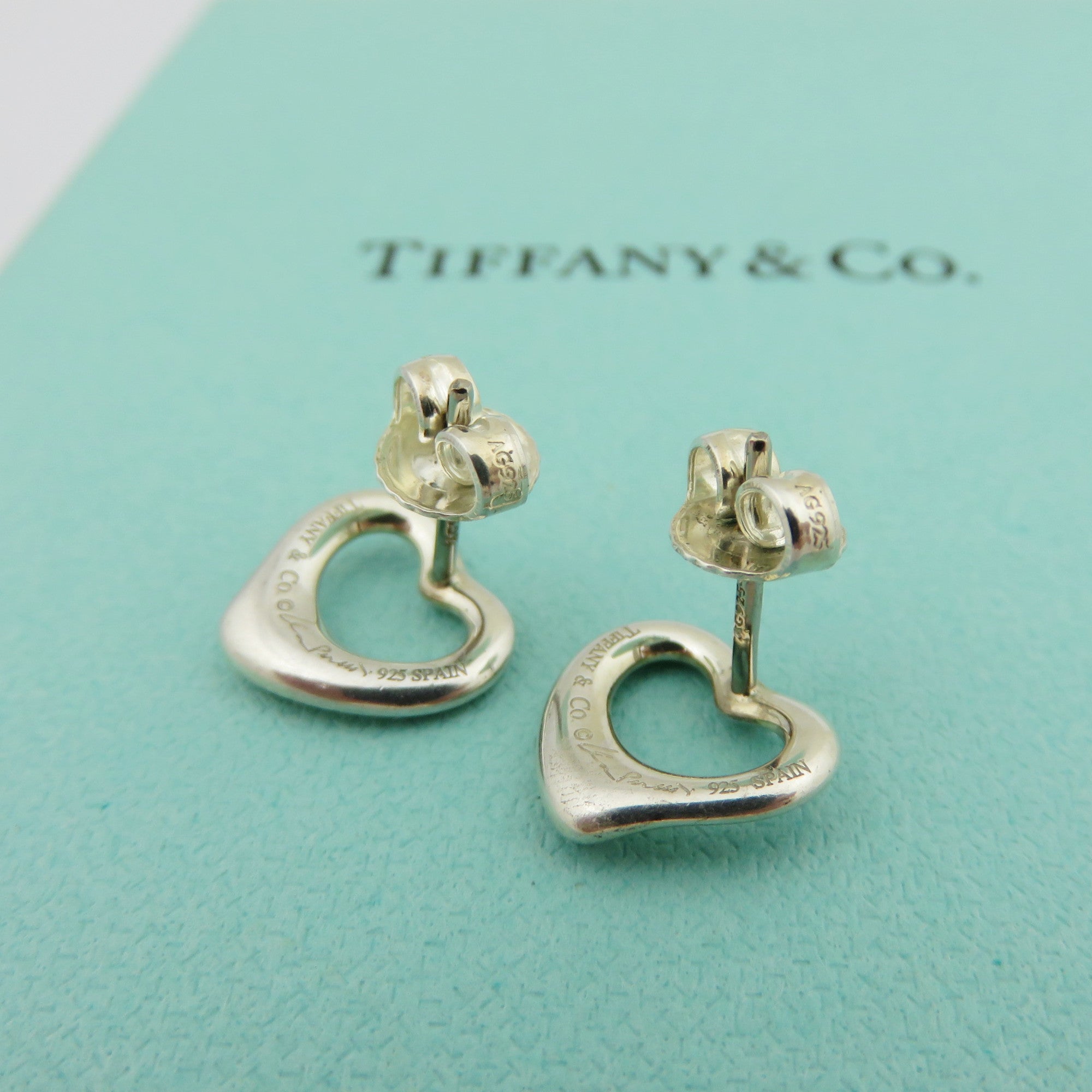TIFFANY & CO 925 Sterling Silver Open Heart Earrings with Box