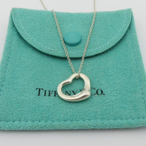 TIFFANY & CO 925 Sterling Silver Small Open Heart Pendant Necklace with Pouch