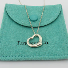 TIFFANY & CO 925 Sterling Silver Small Open Heart Pendant Necklace with Pouch
