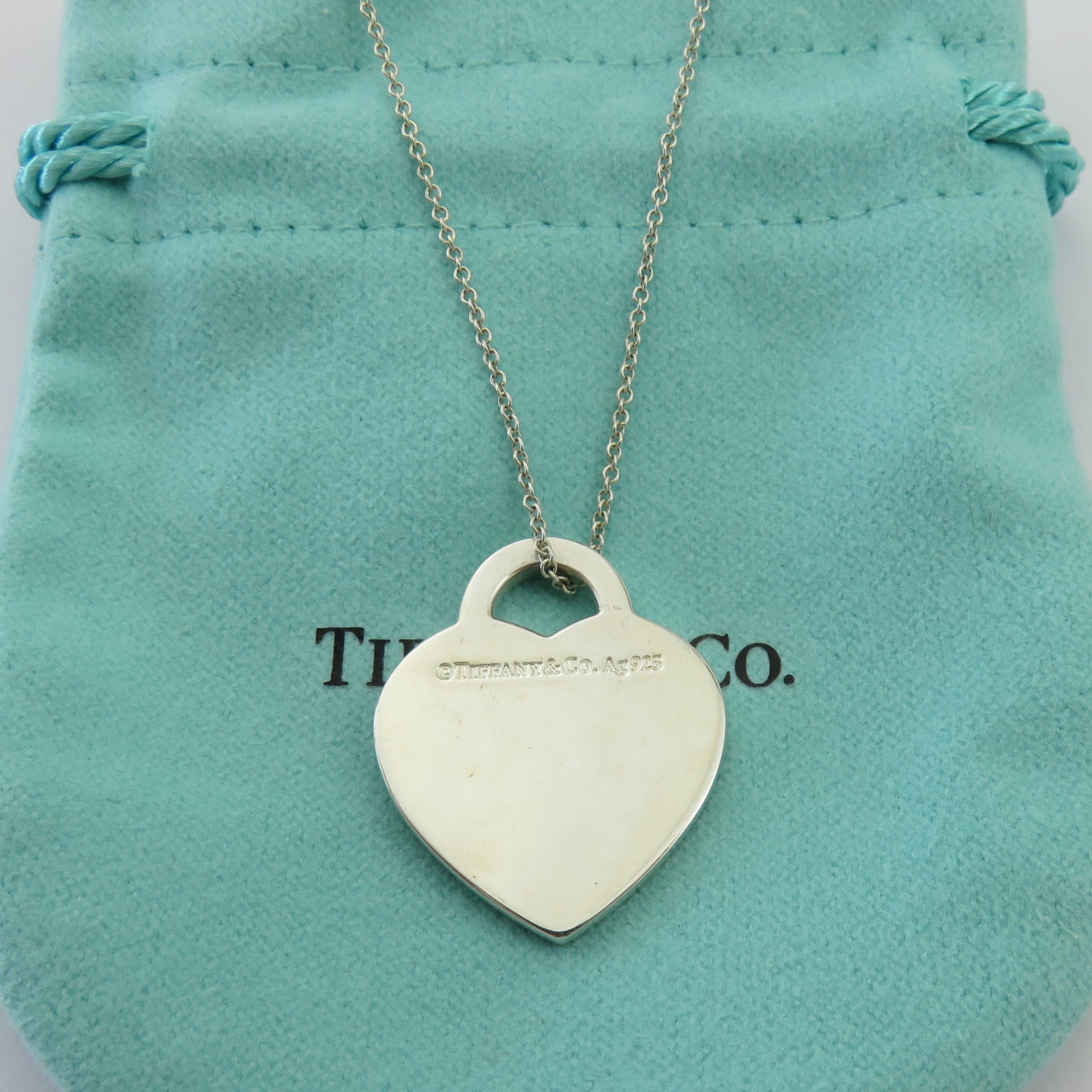 TIFFANY & CO 925 Sterling Silver Diamond Return to Tiffany Medium Heart Necklace