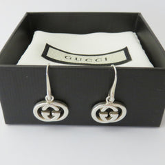 Gucci 925 Silver Interlocking G Dangle Earrings with Box Pouch Made in Italy