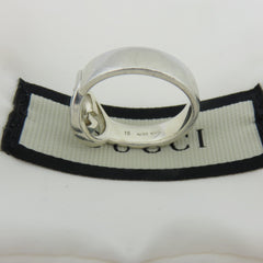 GUCCI 925 Sterling Silver Interlocking G Logo Ring Size 7 with Pouch