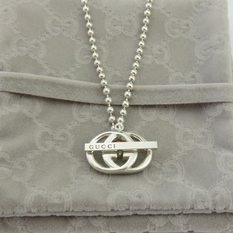 Gucci 925 Sterling Silver Interlocking G Toggle Unisex Necklace with Pouch