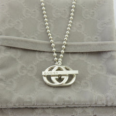 Gucci 925 Sterling Silver Interlocking G Toggle Unisex Necklace with Pouch