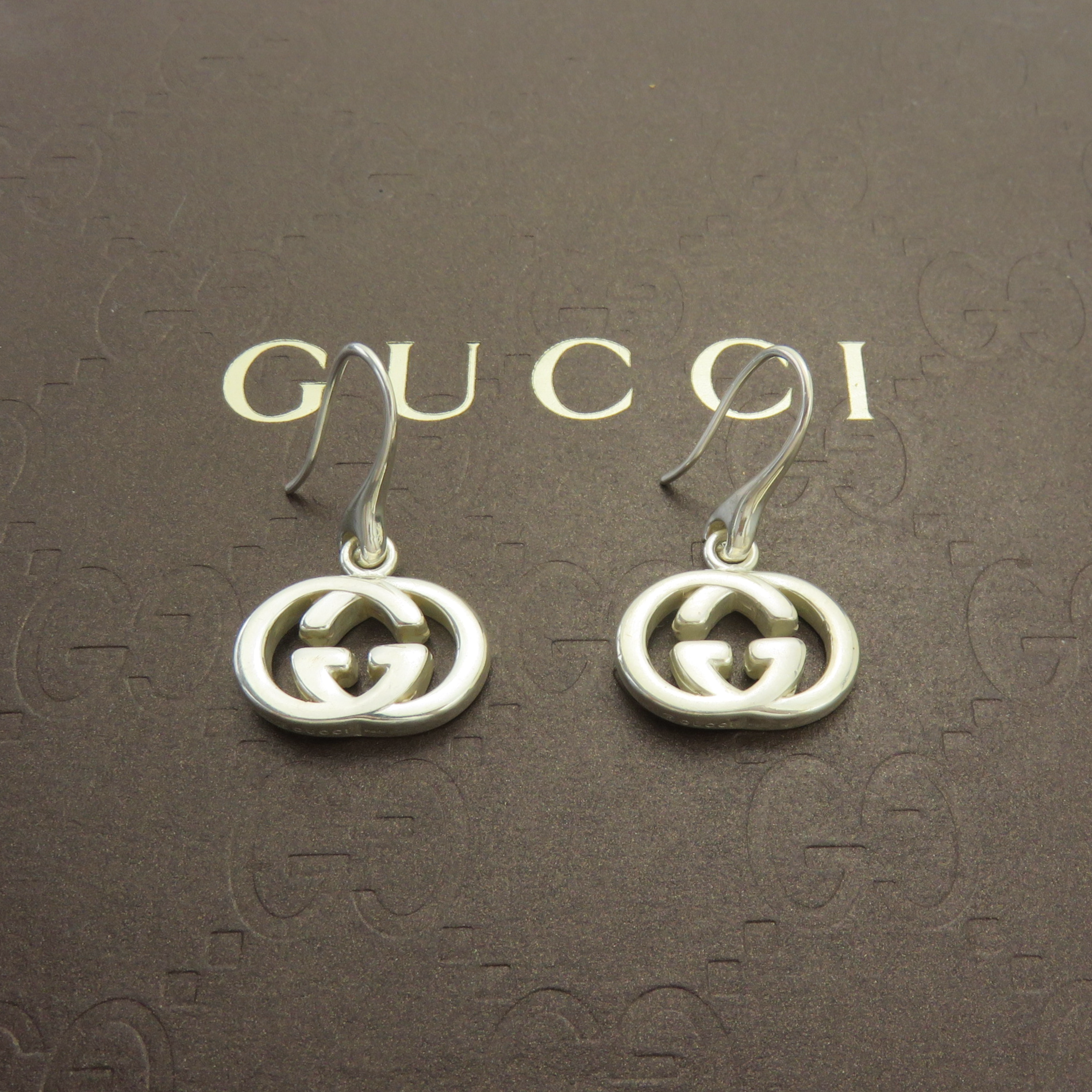 Gucci 925 Silver Interlocking G Dangle Earrings with Box Pouch Made in Italy