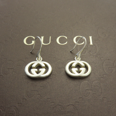 Gucci 925 Silver Interlocking G Dangle Earrings with Box Pouch Made in Italy