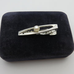 MIKIMOTO Akoya Pearl 925 Sterling Silver Tie Clip Bar with Box