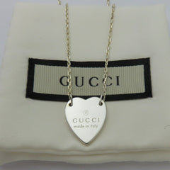 Gucci 925 Sterling Silver Trademark Heart Pendant Necklace Authentic with Pouch