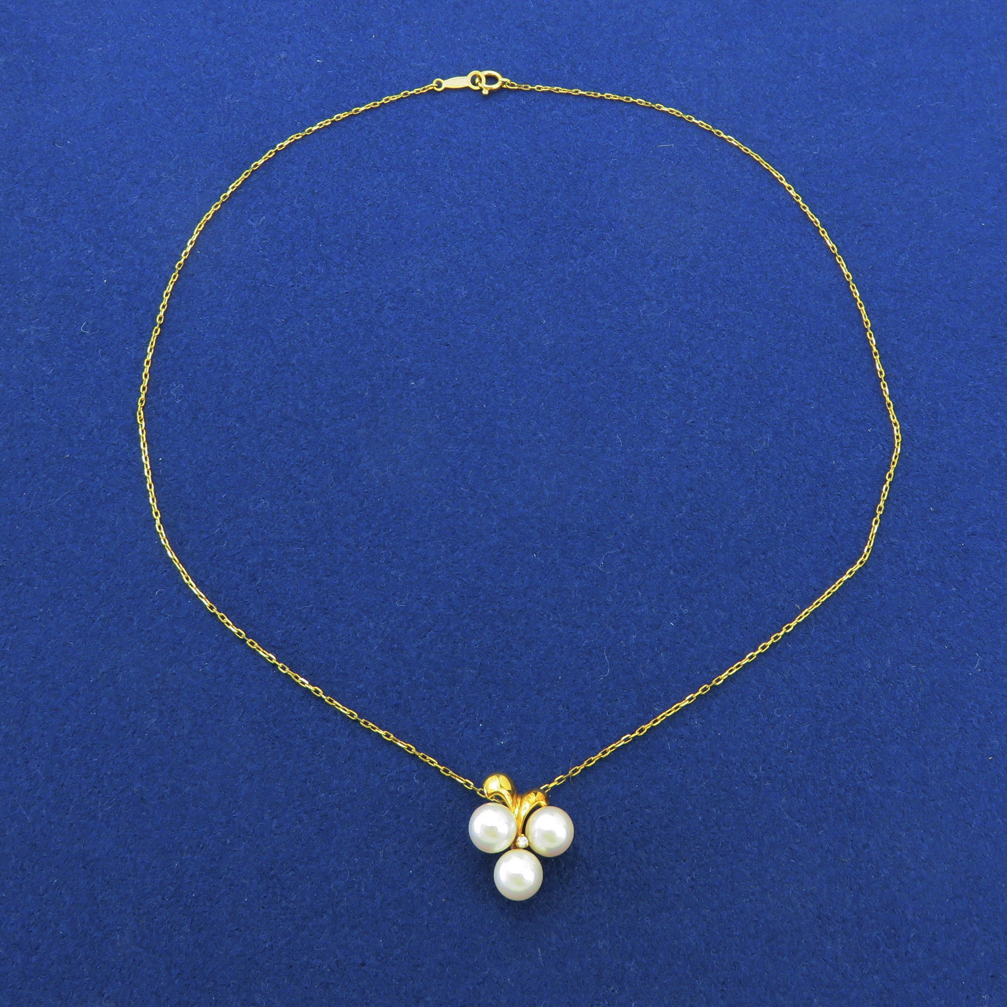 Mikimoto K18 Yellow Gold 6.3 mm Akoya Pearl Cluster Diamond Necklace 38cm