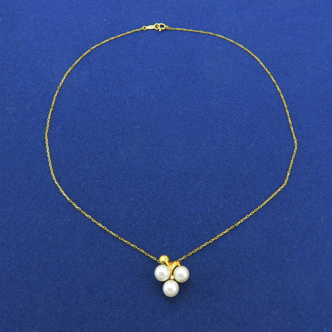 Mikimoto K18 Yellow Gold 6.3 mm Akoya Pearl Cluster Diamond Necklace 38cm