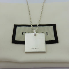 Gucci 925 Sterling Silver Square Tag Unisex Pendant Necklace with Pouch