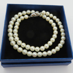 Japanese Vintage Akoya Pearl Strand Necklace 6.5-7mm Silver Clasp 42cm