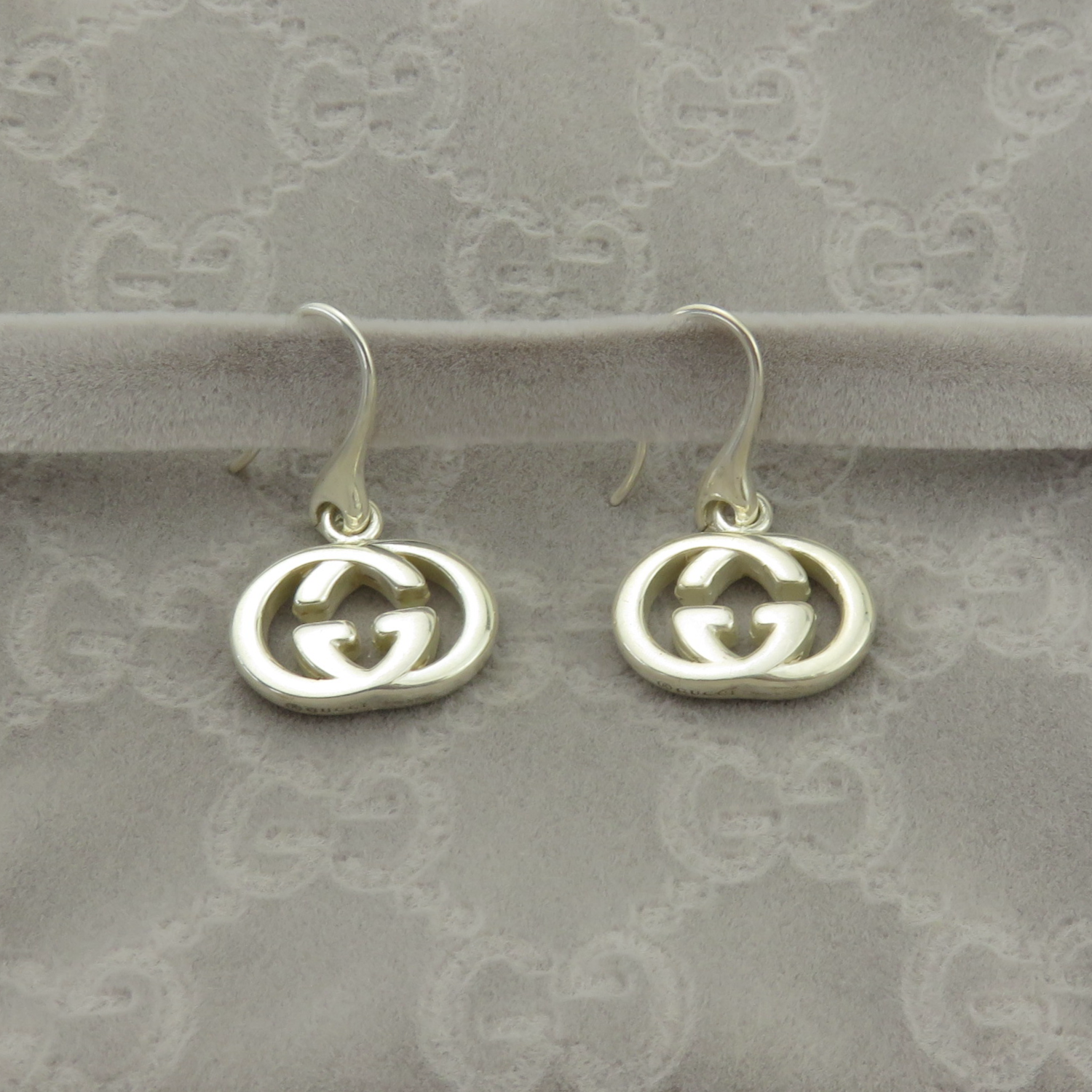 Gucci 925 Silver Interlocking G Dangle Earrings with Box Pouch Made in Italy