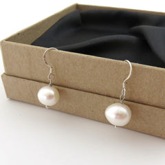 Genuine Freshwater Pearl Earrings 925 Sterling Silver Dangle Hook 10mm Pearls