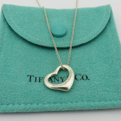 TIFFANY & CO 925 Sterling Silver Small Open Heart Pendant Necklace with Pouch