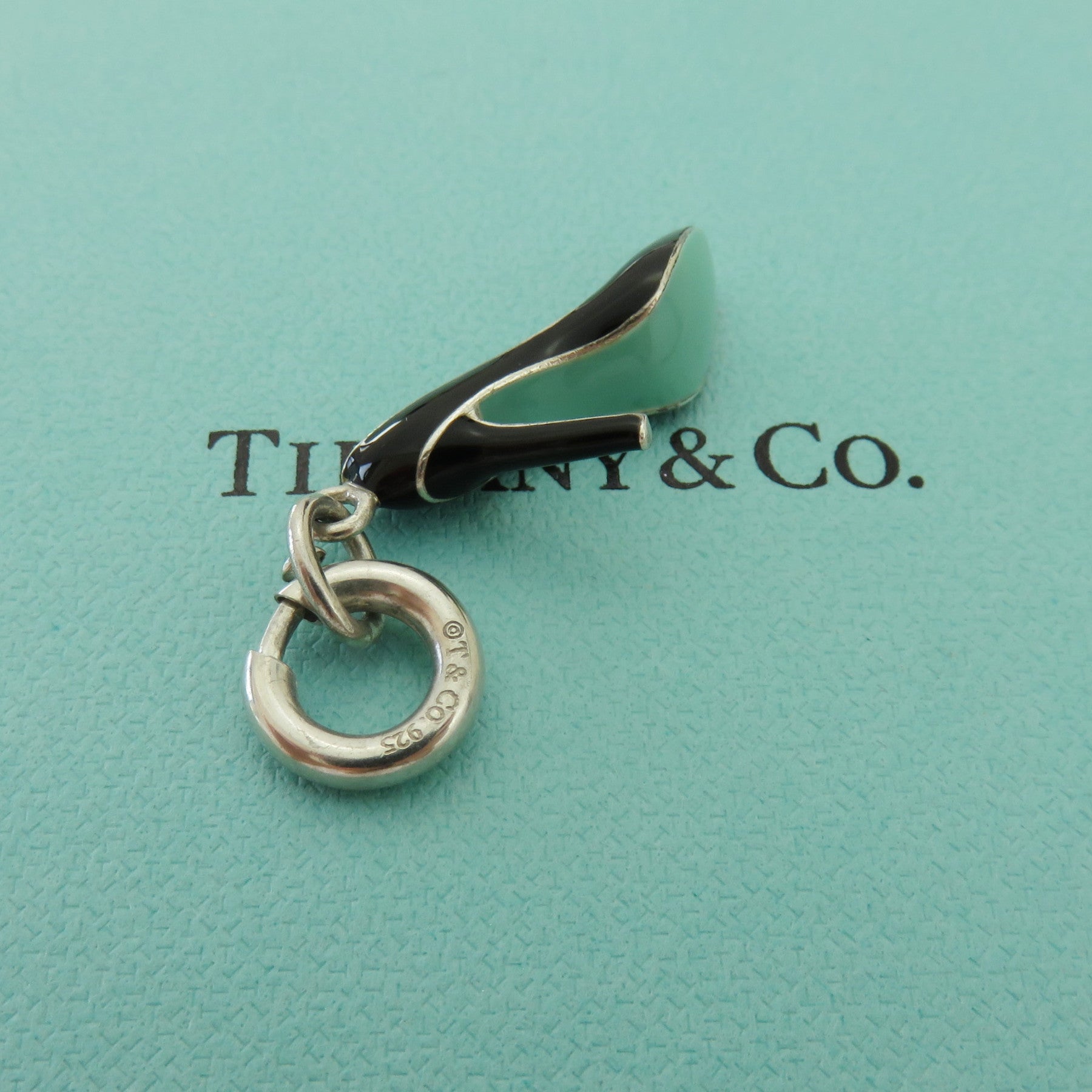 Tiffany & Co 925 Sterling Silver Black Blue Enamel High Heel Pendant Charm 