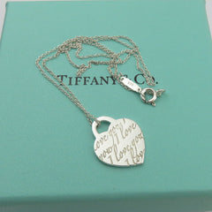 TIFFANY & CO 925 Sterling Silver I Love You Heart Tag Pendant Necklace with Box