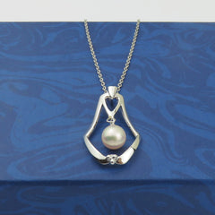 Mikimoto 925 Sterling Silver Open Frame Akoya Pearl Pendant Necklace 46cm