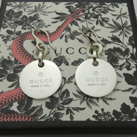 Gucci 925 Sterling Silver Trademark Round Dangle Earrings with Pouch Box